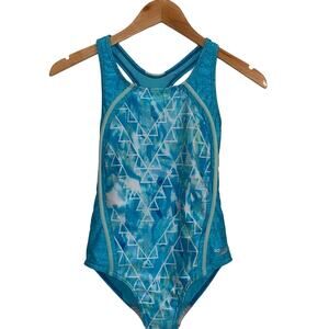 Speedo Girls Printed Sport Splice One Piece Swimsuit Capri Breeze